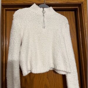 Kendall & Kylie White Cropped Teddy Quarter Zip